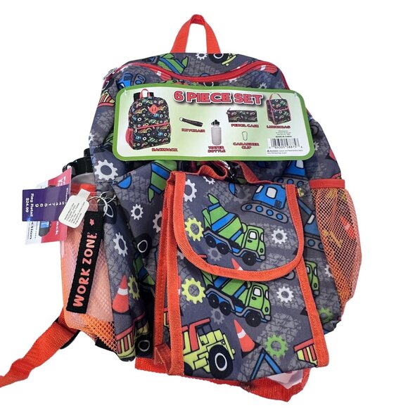 Backpack 6-Piece Construction Trucks Water‎ Bottle Pen Case Lunch Bag NEW *READ* - Picture 11 of 15